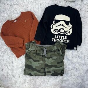 Boys Clothing Bundle Star Wars “Little Trooper” Tee, Rust Sweatshirt Camo Shorts